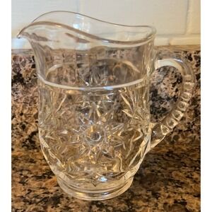 Vintage Small Pressed Cut Glass Pitcher Water Juice 6" Star of David
